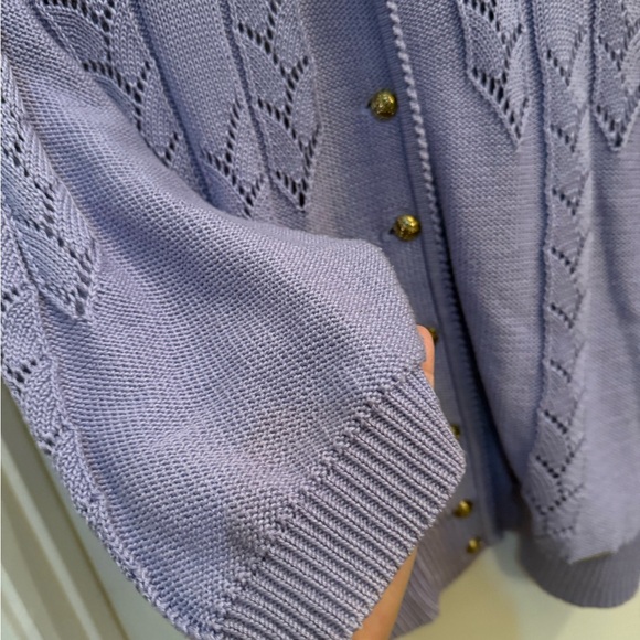 Vintage Geiger Cardigan Sweater Puff Sleeves Lavender L Cottagecore old school - Picture 4 of 8